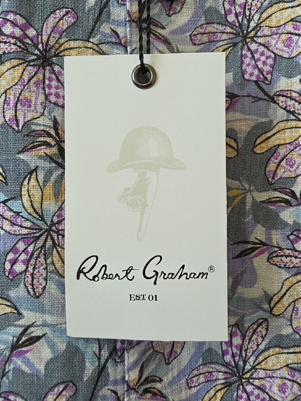 Robert Graham Mens Large Light Blue Floral Short Sleeve Button-Down Shirt - Picture 9 of 13